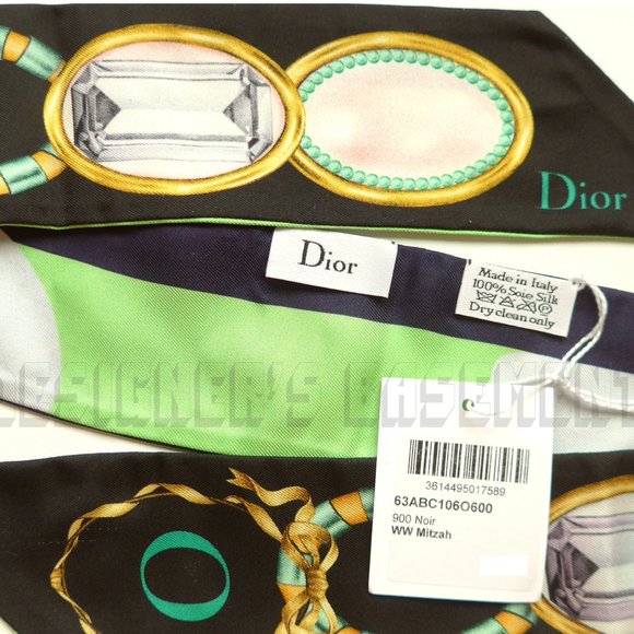 CHRISTIAN DIOR jeweled "O" for Oval ABCDIOR MITZAH skinny 2-sided Silk scarf NIB - Picture 3 of 6